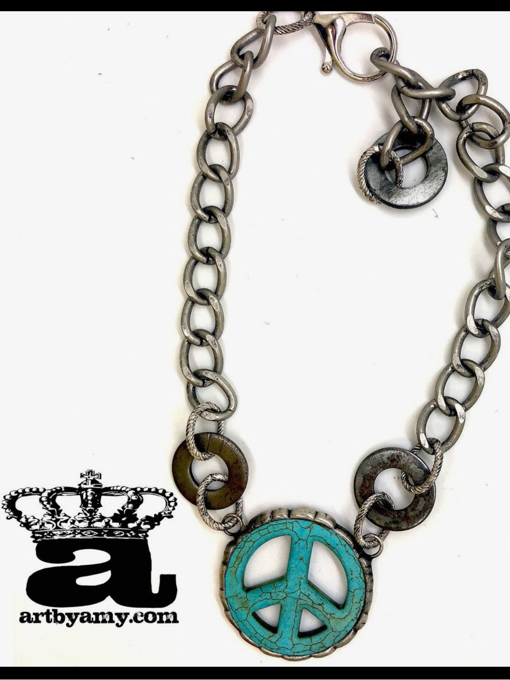 Art by AmyTurquoise Peace Sign Chain Necklace